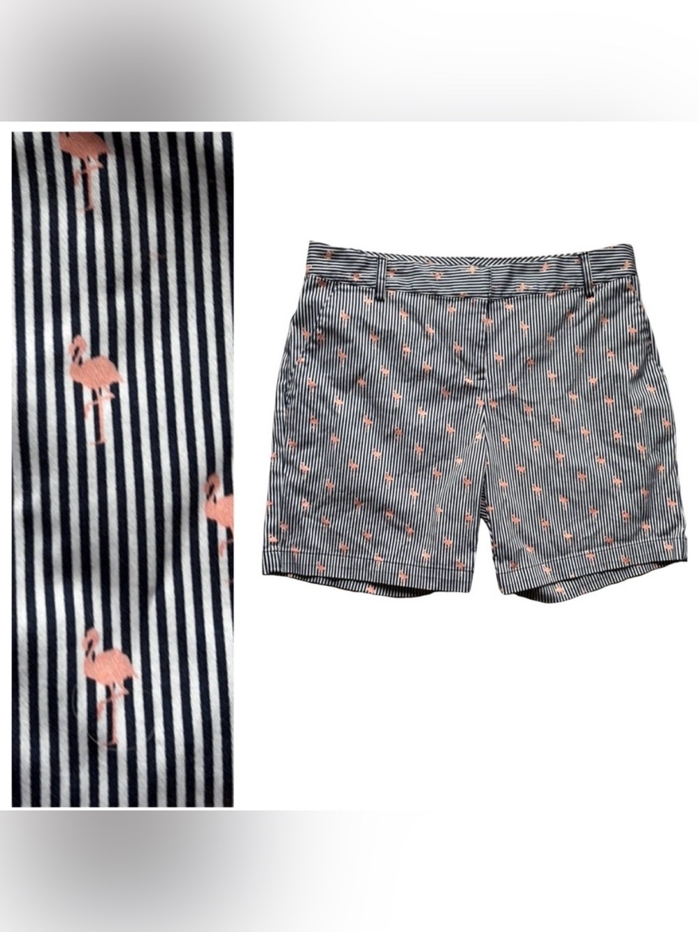 Pink Flamingos Izod Women's Navy Striped Shorts Size 4, 7” inseam LIKE NEW